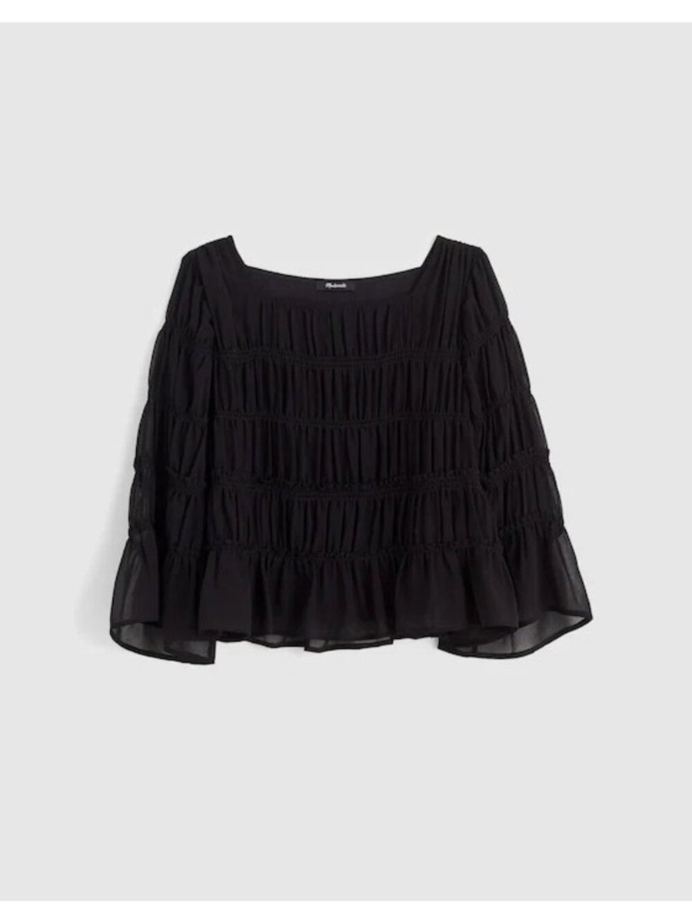 Madewell Squareneck Tiered Top~Size XXS~Black Gathered Party Blouse NWT L3 16